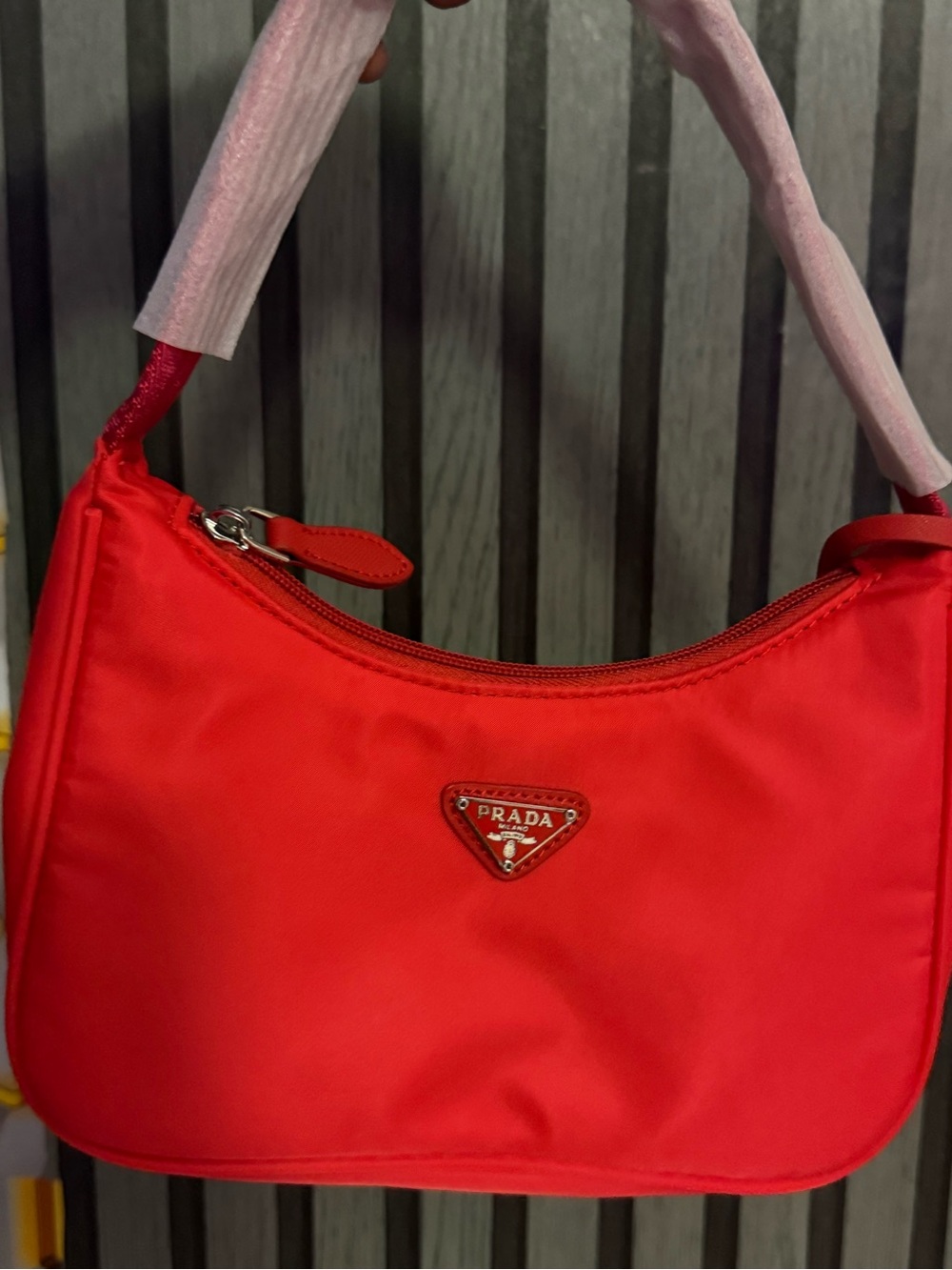 Prada Red Nylon Shoulder Bag with Logo Triangle